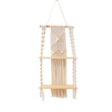 Wall Hanging Shelf Tassel Woven Shelves,Boho Wall Hanging Shelves for Small Plants Photo Frames,Home Living Room Bedroom Balcony Decor (beige)