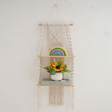 Wall Hanging Shelf Tassel Woven Shelves,Boho Wall Hanging Shelves for Small Plants Photo Frames,Home Living Room Bedroom Balcony Decor (beige)