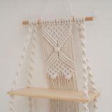 Wall Hanging Shelf Tassel Woven Shelves,Boho Wall Hanging Shelves for Small Plants Photo Frames,Home Living Room Bedroom Balcony Decor (beige)