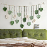 Wall Hanging Tapestry Boho Chic Home Decor Woven Green Leaf Large Tapestry Wall Art Decor Handmade Feather for Bedroom Living Room Apartment Hanging Decorations Green