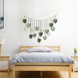 Wall Hanging Tapestry Boho Chic Home Decor Woven Green Leaf Large Tapestry Wall Art Decor Handmade Feather for Bedroom Living Room Apartment Hanging Decorations Green