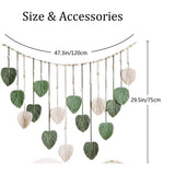 Wall Hanging Tapestry Boho Chic Home Decor Woven Green Leaf Large Tapestry Wall Art Decor Handmade Feather for Bedroom Living Room Apartment Hanging Decorations Green