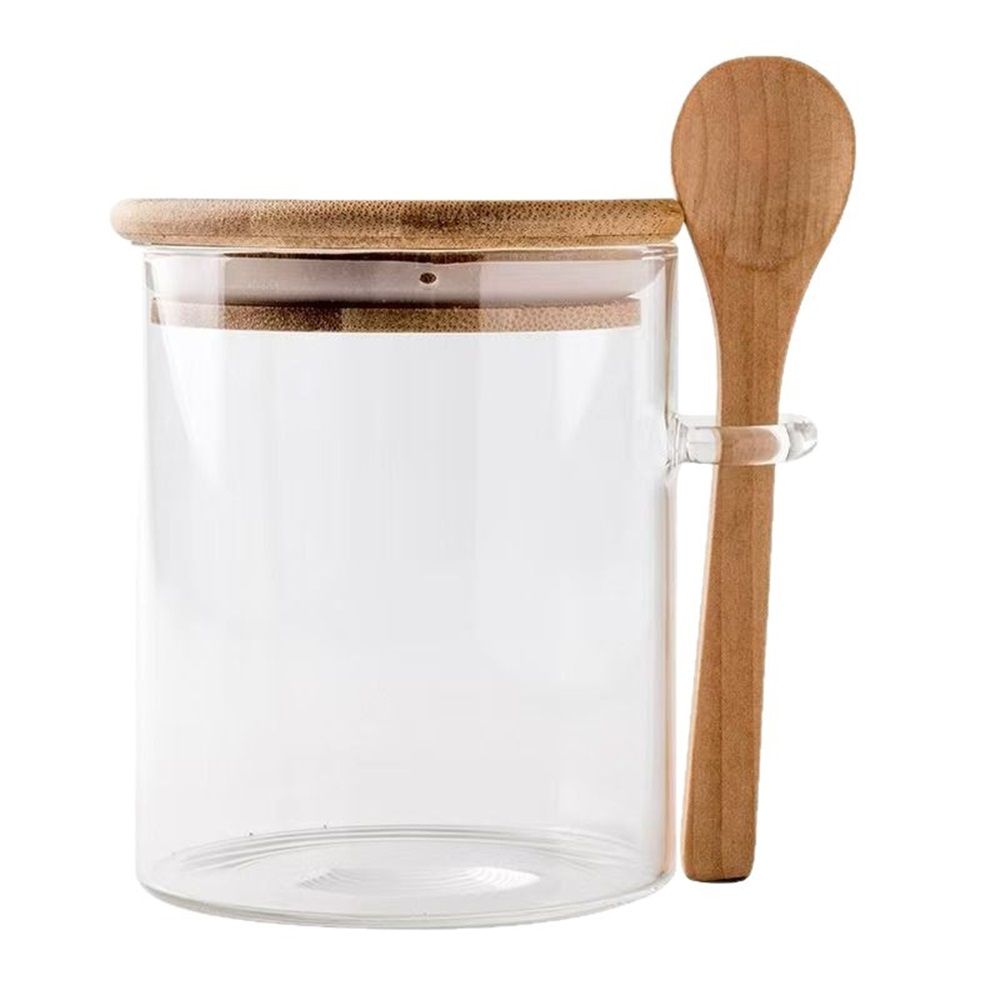 15 oz/450 ml Glass Storage Canister with with Airtight Lid, Cute Clear Decorative Container Jar with Wooden Spoon for Coffee Spice Candy