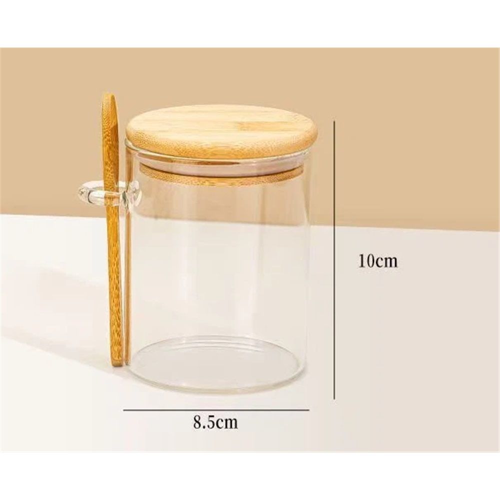 15 oz/450 ml Glass Storage Canister with with Airtight Lid, Cute Clear Decorative Container Jar with Wooden Spoon for Coffee Spice Candy