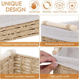 Paper Rope Decorative Toilet Paper Baskets & Bathroom Organizer for Toilet Tank Top, Shelves, Bedroom, Countertop,Home,Office Storage Bins, 2 Pack,Beige