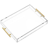 Clear Acrylic Serving Tray with Golden Handles, Sturdy Huge Capacity Acrylic Tray for Coffee, Juice, Kitchen and Desk Organizer, Storage Tray （Golden handle small size）