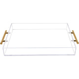 Clear Acrylic Serving Tray with Golden Handles, Sturdy Huge Capacity Acrylic Tray for Coffee, Juice, Kitchen and Desk Organizer, Storage Tray （Golden handle small size）