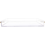 Clear Acrylic Serving Tray with Golden Handles, Sturdy Huge Capacity Acrylic Tray for Coffee, Juice, Kitchen and Desk Organizer, Storage Tray （Golden handle small size）