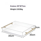 Clear Acrylic Serving Tray with Golden Handles, Sturdy Huge Capacity Acrylic Tray for Coffee, Juice, Kitchen and Desk Organizer, Storage Tray （Golden handle small size）