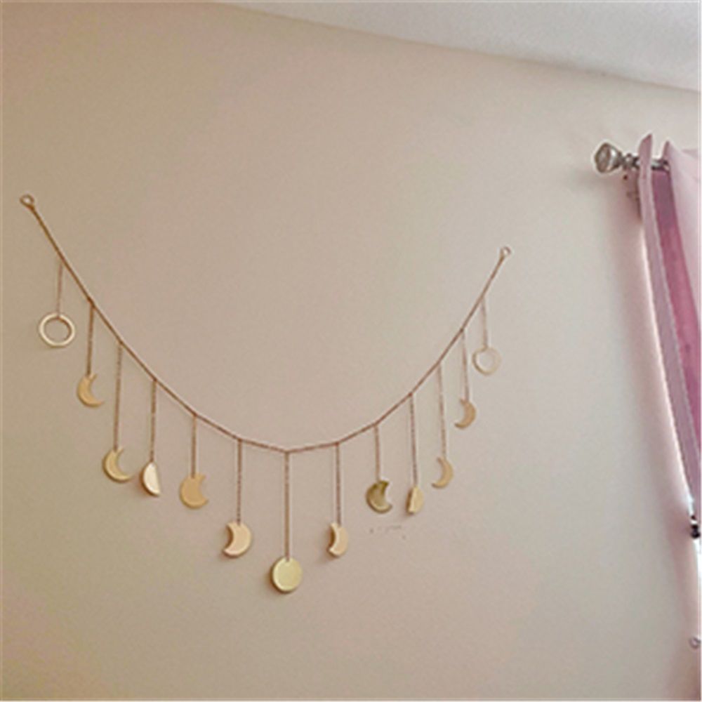 Wall Hanging Boho Aesthetic Room Decor Metal Moons Garland Hanging Art Bohemian Home Decoration for Girls Room Nursery Bedroom Livingroom Dorm, Ideal, Gold