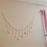 Wall Hanging Boho Aesthetic Room Decor Metal Moons Garland Hanging Art Bohemian Home Decoration for Girls Room Nursery Bedroom Livingroom Dorm, Ideal, Gold