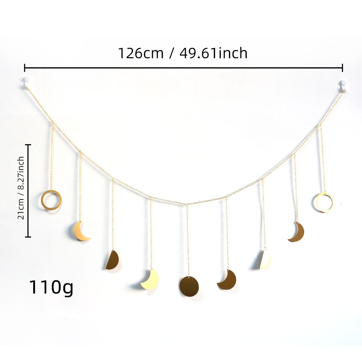 Wall Hanging Boho Aesthetic Room Decor Metal Moons Garland Hanging Art Bohemian Home Decoration for Girls Room Nursery Bedroom Livingroom Dorm, Ideal, Gold