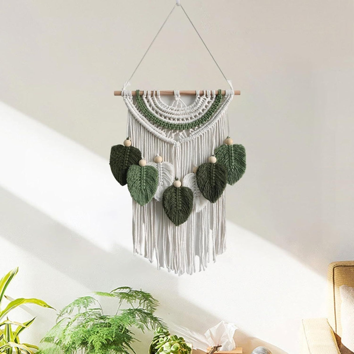 Leaves Woven Tapestry Leaf Tassel Boho Craft Chic Backdrop Macrame Wall Hanging Home Decoration for Home Dorm Wedding Bedroom
