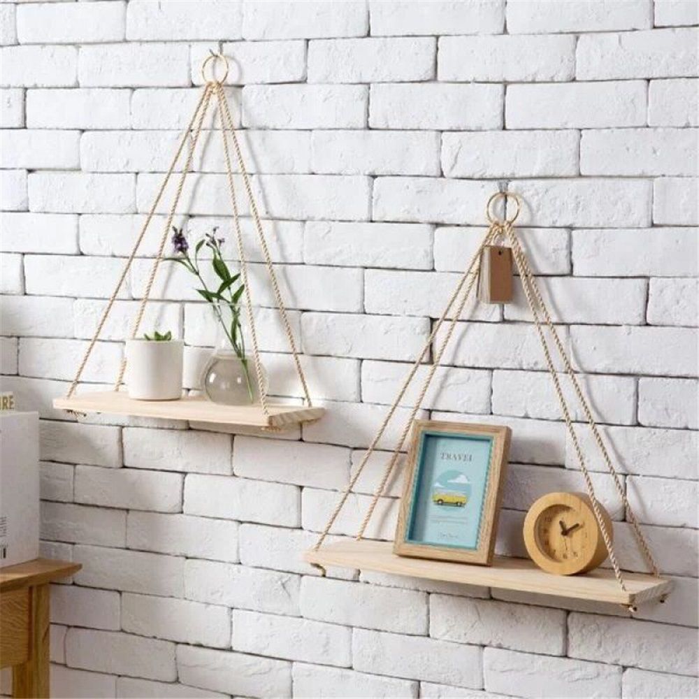 2pcs Hanging Shelves for Indoor Wall and Window - Floating Wall Shelves for Plant Display, Boho Style Home Decor.( 35*14cm)