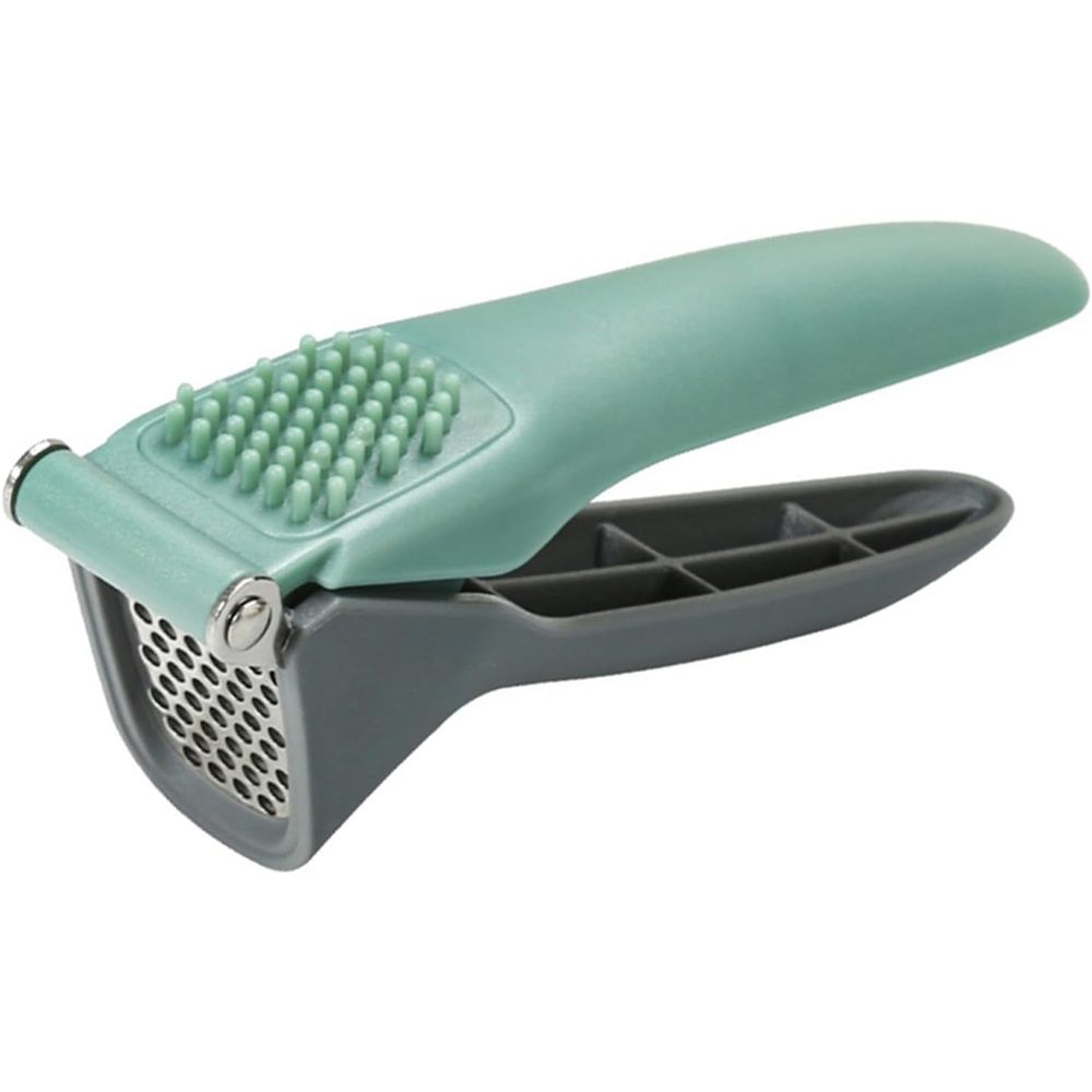 Garlic Press, Garlic Mincer Tool with Sturdy Design Extracts More Garlic Paste, Stainless Steel Mincer Crusher Chopper & Peeler Set Rust Proof Anti-Corrosion Green & Grey