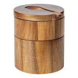 Gourmet Double Layer Swivel Salt Cellar Box, Wooden Salt Box with Swivel Lid, Double-Layer Spice Container with Magnetic Lid and Spoon