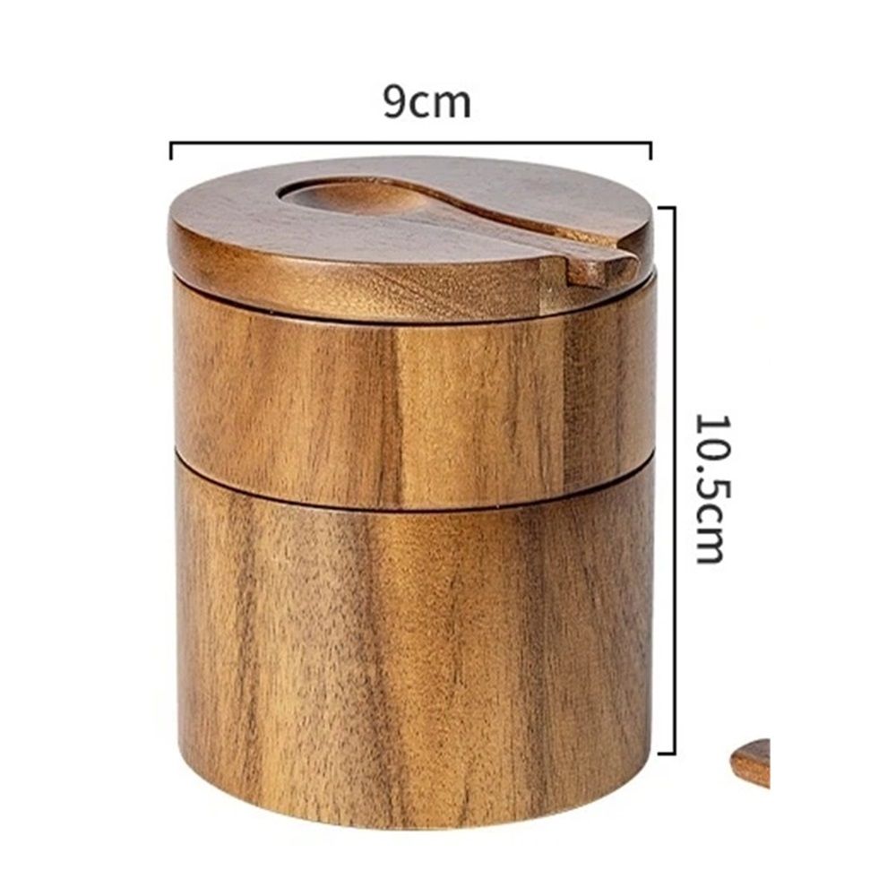 Gourmet Double Layer Swivel Salt Cellar Box, Wooden Salt Box with Swivel Lid, Double-Layer Spice Container with Magnetic Lid and Spoon