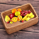 Rattan Storage Baskets Rectangle Woven Bread Basket Rectangular Wicker Serving Organizer Tray Rattan Fruit Basket, Stackable Wicker Organizer（20*14*7cm）