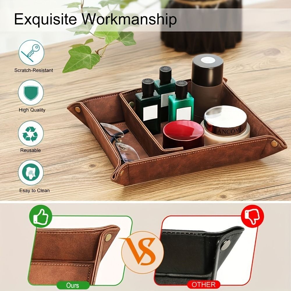 Tray desktop storage rack, detachable 2 compartments tray bedside dressing table bedside table desktop storage board, brown