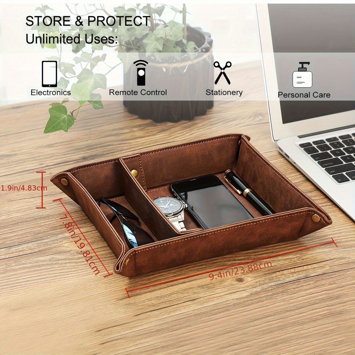 Tray desktop storage rack, detachable 2 compartments tray bedside dressing table bedside table desktop storage board, brown