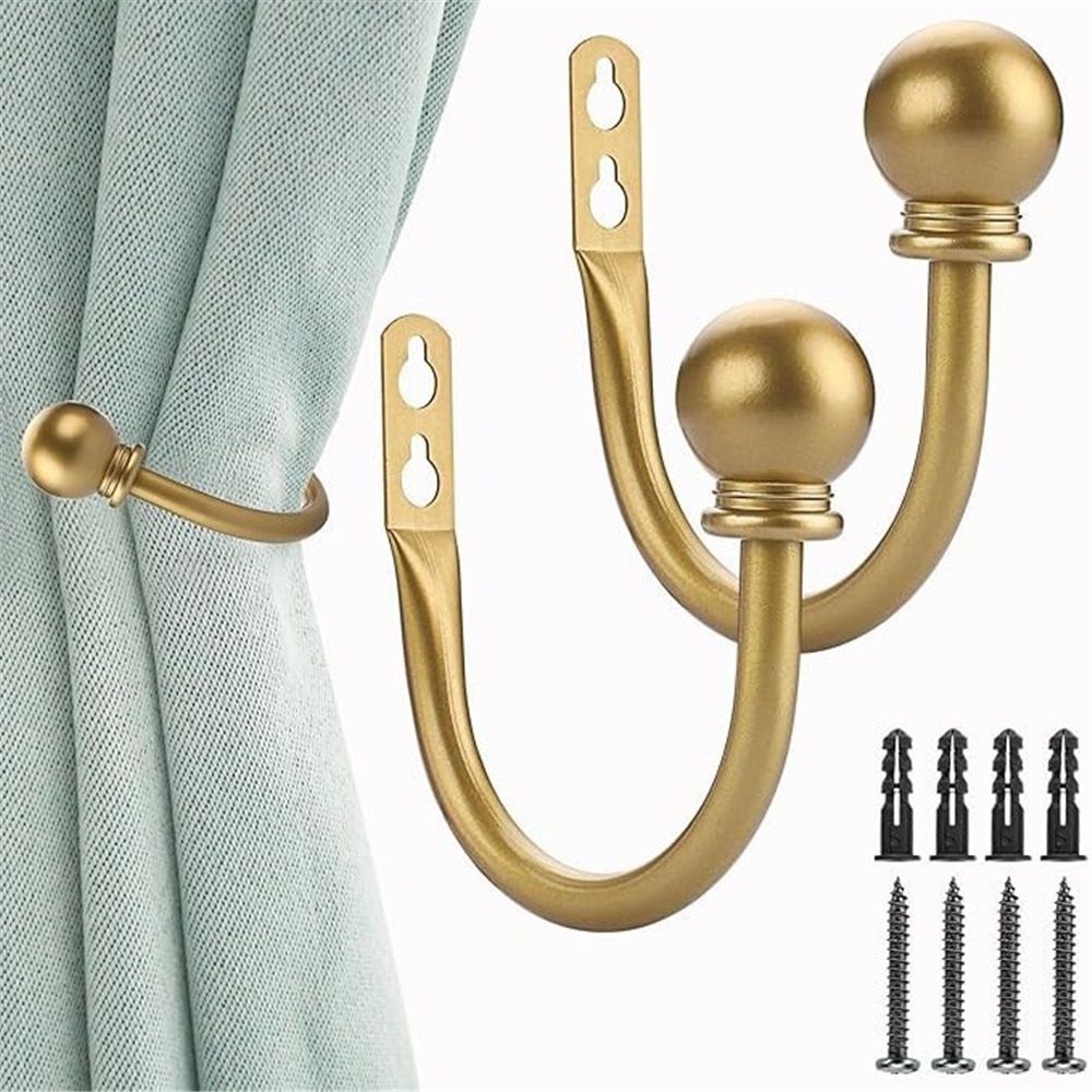 Curtain Holdbacks, Curtain Hooks for Drapes with Screws Wall Mounted Gold Ball Finials Curtain Tiebacks (2pcs)golden