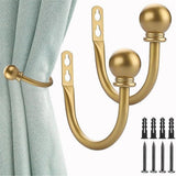 Curtain Holdbacks, Curtain Hooks for Drapes with Screws Wall Mounted Gold Ball Finials Curtain Tiebacks (2pcs)golden