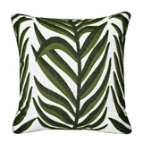 Farmhouse Floral Leaves Embroidered Decorative Throw Pillow Cover 18x18 inches, Boho Tufted Flowers Pattern Chic Cotton Cushion Case for Couch Bed Sofa Living Room（Green Palm Leaves）