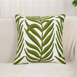 Farmhouse Floral Leaves Embroidered Decorative Throw Pillow Cover 18x18 inches, Boho Tufted Flowers Pattern Chic Cotton Cushion Case for Couch Bed Sofa Living Room（Green Palm Leaves）