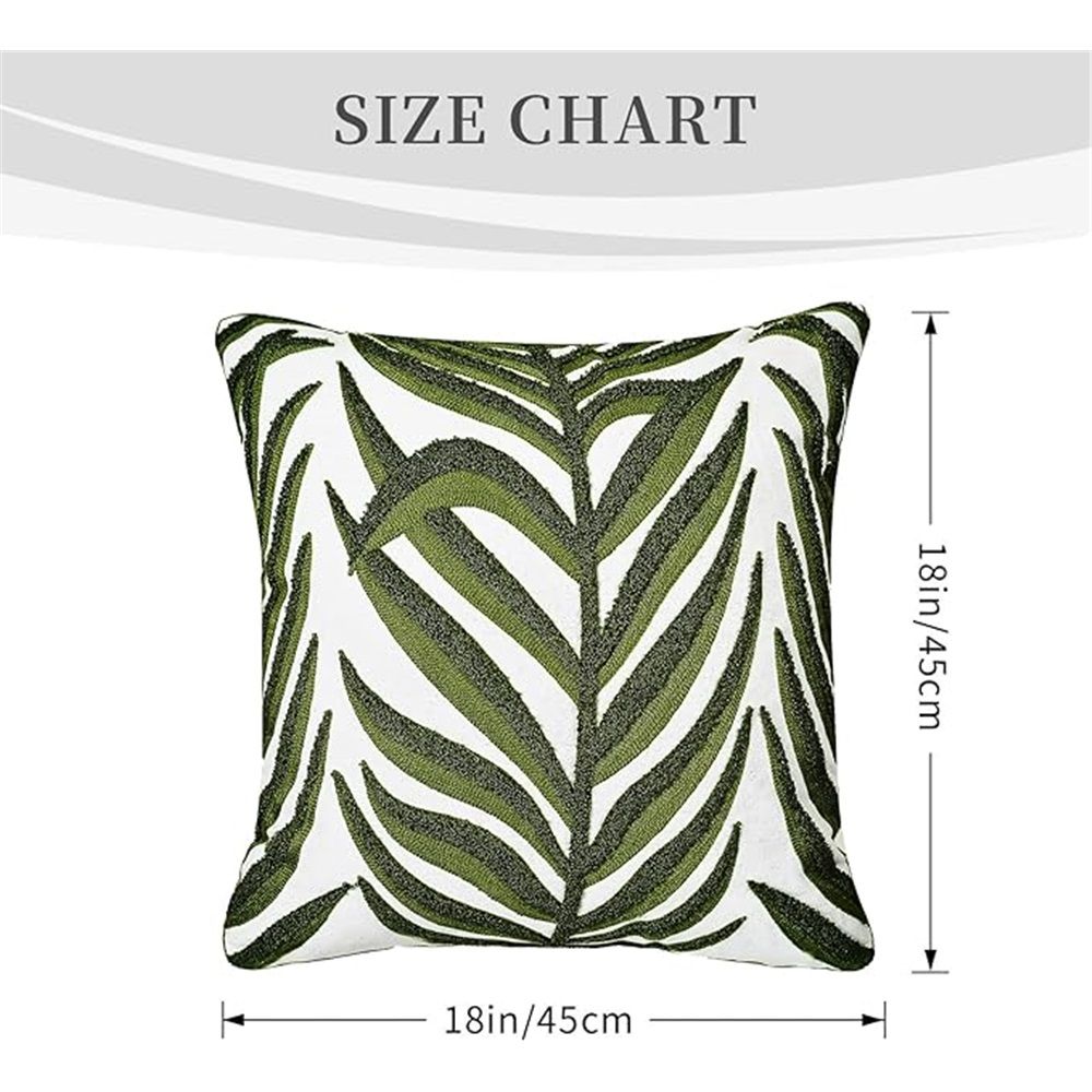 Farmhouse Floral Leaves Embroidered Decorative Throw Pillow Cover 18x18 inches, Boho Tufted Flowers Pattern Chic Cotton Cushion Case for Couch Bed Sofa Living Room（Green Palm Leaves）