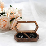 Wooden Ring Box Transparent Lid Couple Rings Box for Engagement Wedding Box Two Slots Small Jewelry Box for Stud Earrings Bracelet Necklace（black）