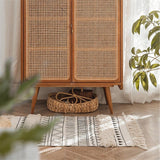 Bohemian Rugs- Cotton Braided Black and White Rug Decorative Hand Woven Front Porch Doormat with Tassel（Black and white tassel）