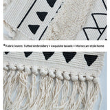 Bohemian Rugs- Cotton Braided Black and White Rug Decorative Hand Woven Front Porch Doormat with Tassel（Black and white tassel）