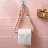 Rope Toilet Paper Holder, Wood Bead Hemp Rope Towel Holder, 2 Pcs Wall Mount Boho Toilet Tissue Holder No-Drill Bathroom Towel Holder