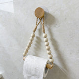 Rope Toilet Paper Holder, Wood Bead Hemp Rope Towel Holder, 2 Pcs Wall Mount Boho Toilet Tissue Holder No-Drill Bathroom Towel Holder