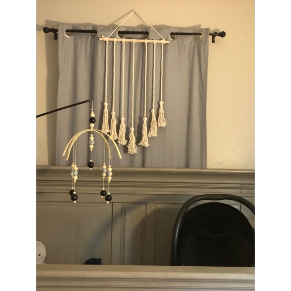 Hanging Photo Display Wall Decor - Handwoven Boho Picture Collage Decor Hanger with 8Wooden Clips & Cotton String Holder Organizer for Bedroom, Living Room, Home, Dorm, Gift