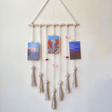 Hanging Photo Display Wall Decor - Handwoven Boho Picture Collage Decor Hanger with 8Wooden Clips & Cotton String Holder Organizer for Bedroom, Living Room, Home, Dorm, Gift
