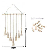 Hanging Photo Display Wall Decor - Handwoven Boho Picture Collage Decor Hanger with 8Wooden Clips & Cotton String Holder Organizer for Bedroom, Living Room, Home, Dorm, Gift