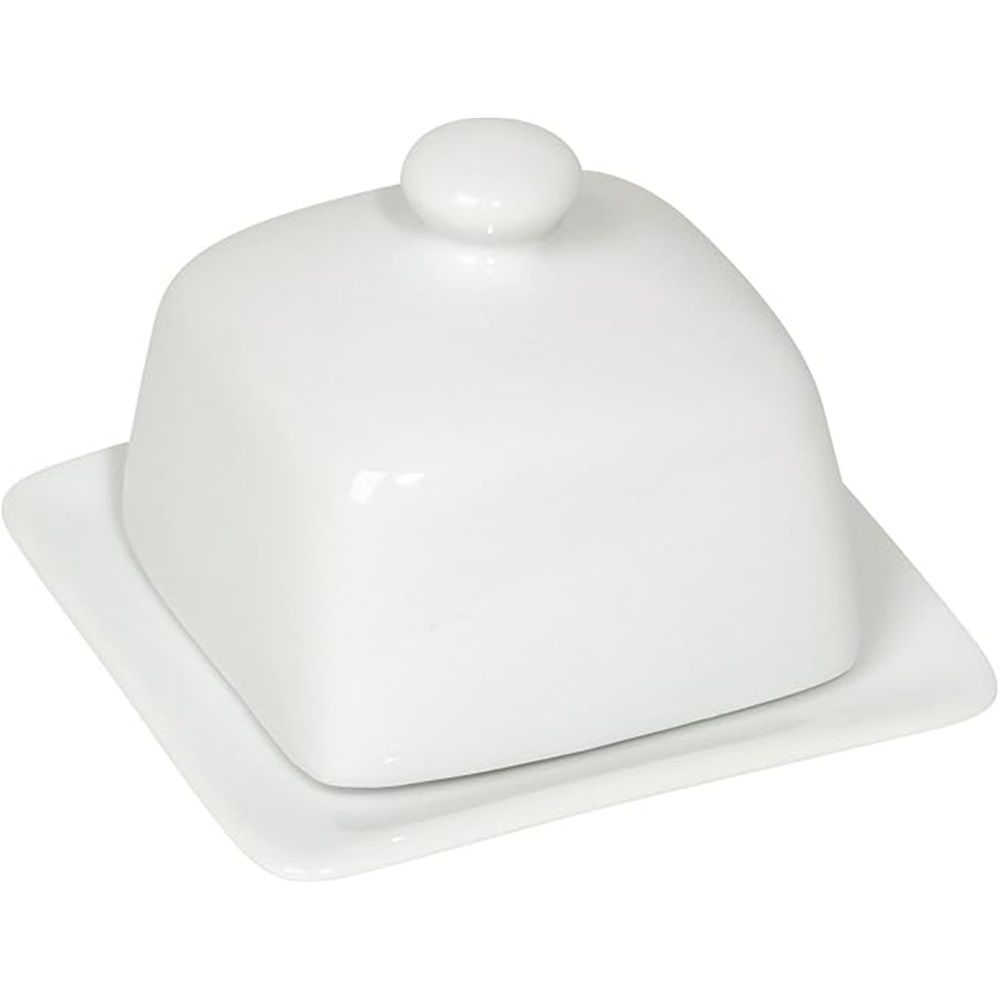 Rectangle Butter Dish with Lid, White  Domed Cheese Dish with Handle Individual Serving Mini Butter Tray, Cute Ceramic Dessert Serving Bowl for Table, Countertop, Refrigerator