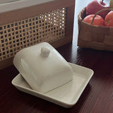 Rectangle Butter Dish with Lid, White  Domed Cheese Dish with Handle Individual Serving Mini Butter Tray, Cute Ceramic Dessert Serving Bowl for Table, Countertop, Refrigerator