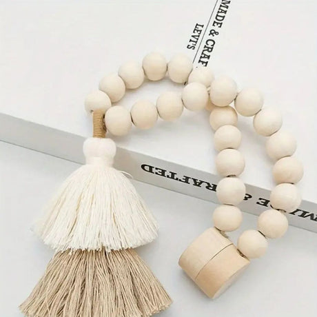 Magnetic Wooden Bead Curtain Tiebacks 2 PCS | Simple Elegant Magnetic Tassel Curtain Tie Backs | Accessories Wall Decoration | Drapery Tiebacks for Bedroom Window Treatment Camel color (tassel)