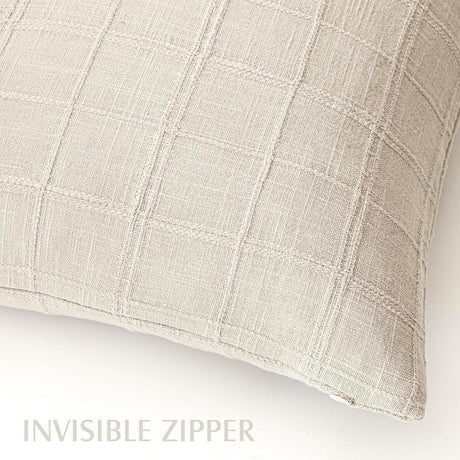 Set of 2 Decorative Linen Check Throw Pillow Covers Neutral Farmhouse Vintage Cushion Covers Modern Boho Home Decor for Sofa Chair Couch Bedroom Living Room,18×18 Inch,Beige
