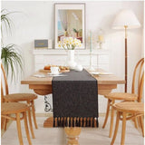 Tassel Table Runner, Linen Blend Rustic Farmhouse Style Kitchen Table Decoration Holiday Wedding Party Dinning Decor 33*143cm Black