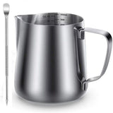 304 Stainless Steel Milk Frothing Pitcher 350ml+Pull flower needle, Espresso Steaming Pitcher with Decorating Pen for Espresso Machines, Cappuccino