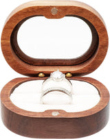 2pcs Oval Small Walnut Wooden Ring Box for 2 Rings, Ring Holder for Engagement Wedding Ceremony Marriage Birthday (white open window)