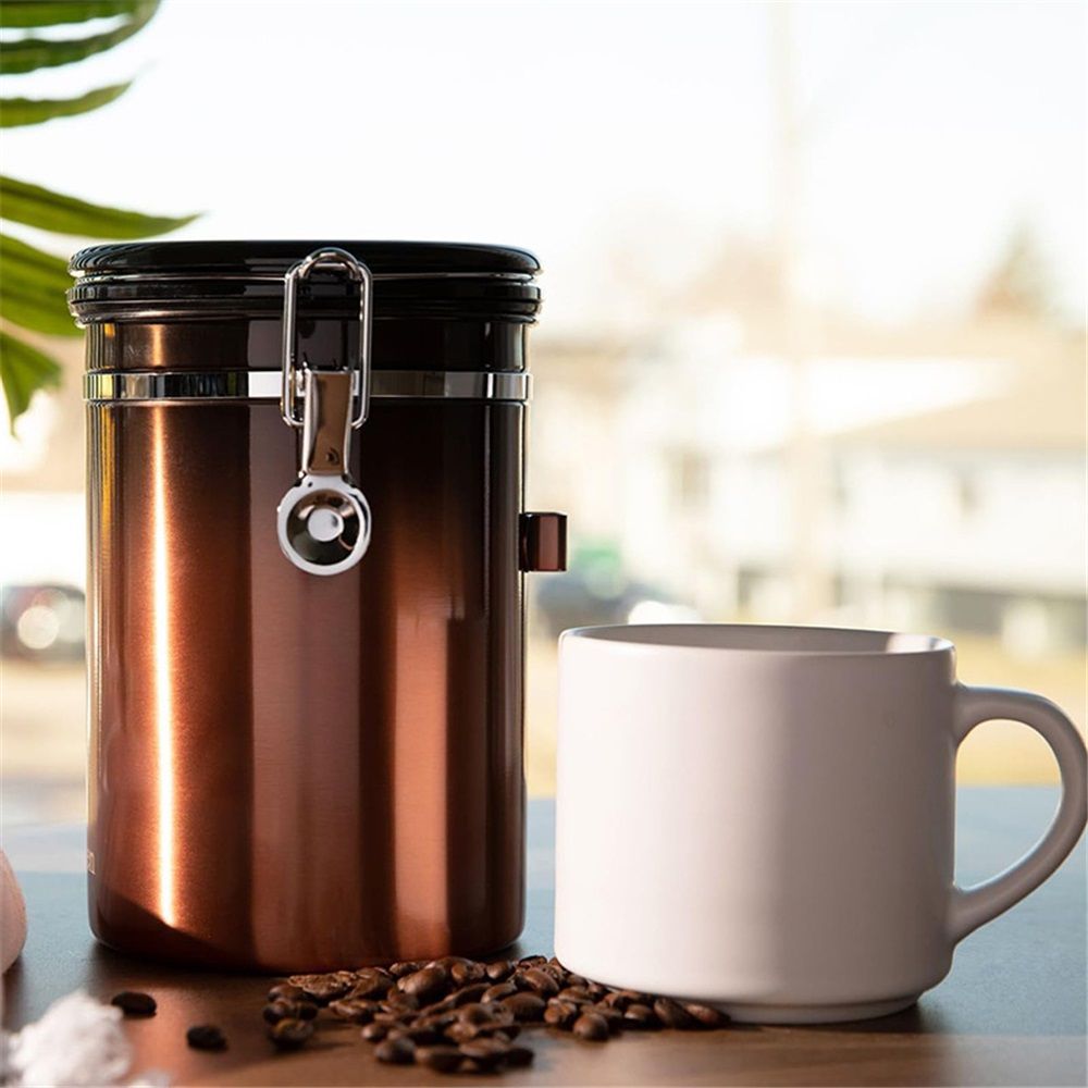 Coffee Canister for ground coffee with Date Tracker, 304 Stainless Steel Kitchen Food Airtight storage container for Coffee Beans or Grounds, Tea, Sugar(1.8L -Gradient)