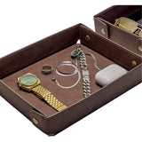 PU Leather Valet Tray Nightstand Desk Organizer for Men Women Home Office Phone Watch Jewelry Glasses Keys Coins Storage（Light brown large size）