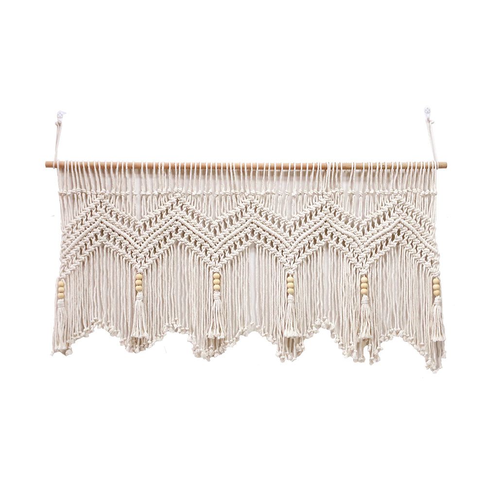 Kitchen Curtains 120*55cm Farmhouse Boho Curtains with Tassels for Bedroom, Livingroom, Bathroom Windows（Without wooden sticks）