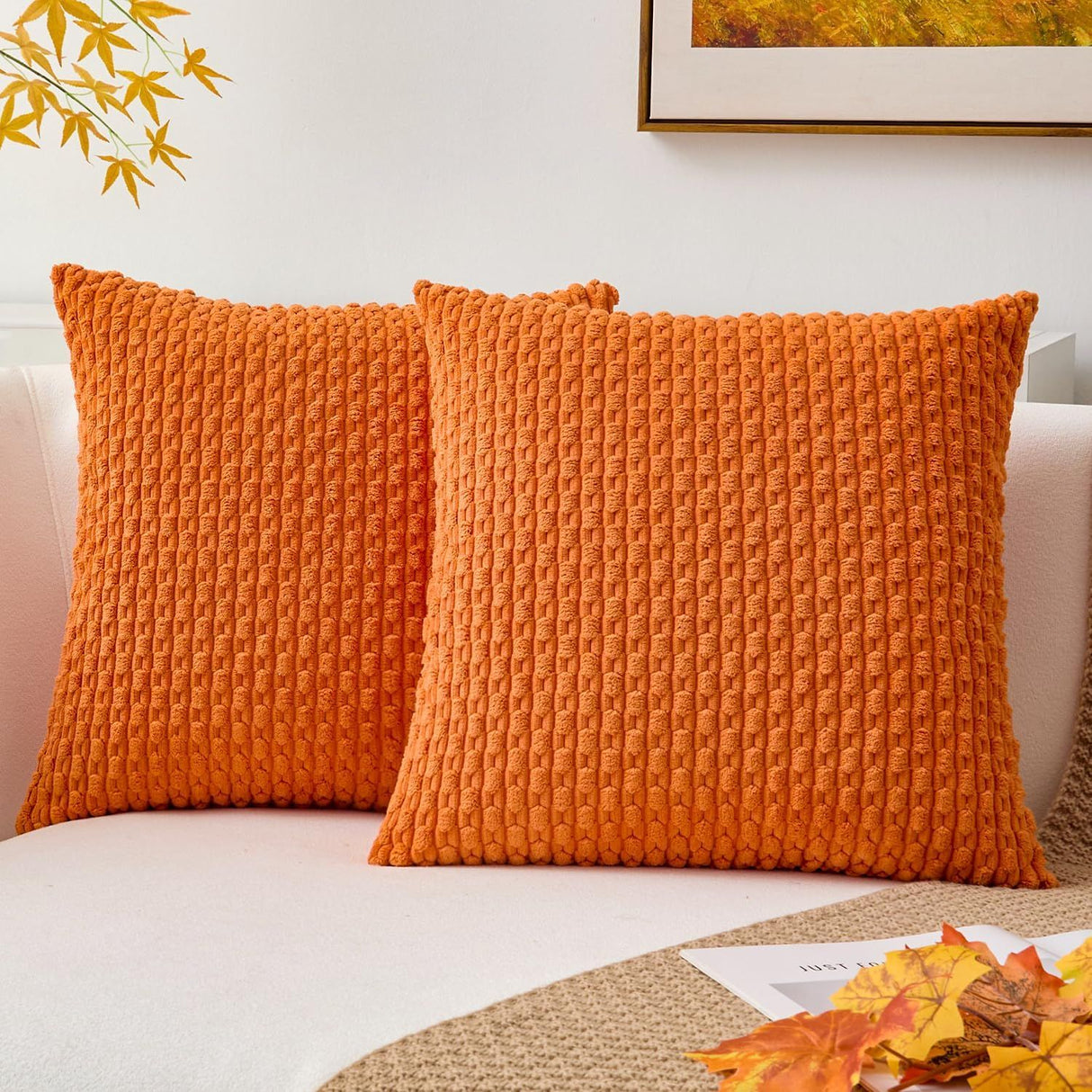 Throw Pillow Covers 18*18Set of 2 Fall Pillow Covers, Decorative Throw Pillows for Couch, Bed, and Home Decor（tangerine orange）