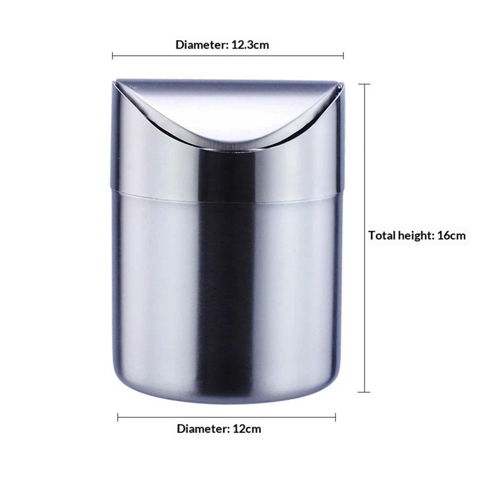 Stainless Steel Small Trash Cans, Trumpet Desktops Mini Creative Covered Desk Kitchen Living Room Trash Cans(Sliver)