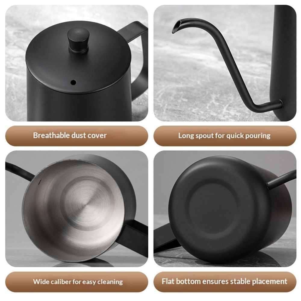Gooseneck Pour Over Coffee Kettle 12 oz （350ml）Stainless Steel Hand Drip Long Narrow Spout  for Stove Top, black